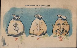 Evolution of a Capitalist: A Bag of Money Turns Into a Man Postcard