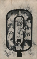 "Q" With Ladies over a Fruit Tree Branch Postcard
