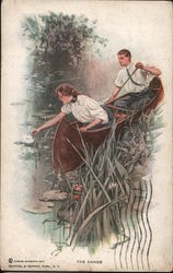 Couple Canoing on Water Postcard