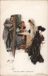 Woman Checking With Fortune Teller While Partner Listens In Harrison Fisher Postcard Postcard Postcard