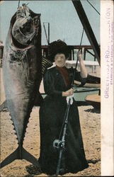 Woman's Huge Fishing Catch Postcard