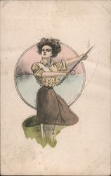 Woman Fishing Postcard