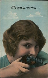Girl Holding Gun: My Aim is for You Postcard