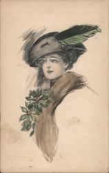 Drawing of Woman in Hat Postcard
