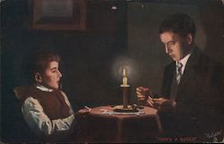 Man and Boy Playing Dominoes Postcard