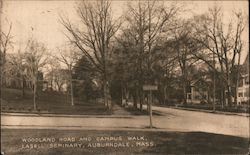 Woodland Road and Campus Walk, Lasell Seminary Auburndale, MA Postcard Postcard Postcard