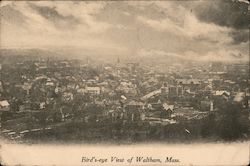 Birds' Eye View of Waltham Massachusetts Postcard Postcard Postcard