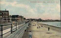 Scene on the Beach Winthrop Beach, MA Postcard Postcard Postcard