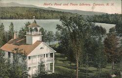 Hart's Pond and Town Library Postcard