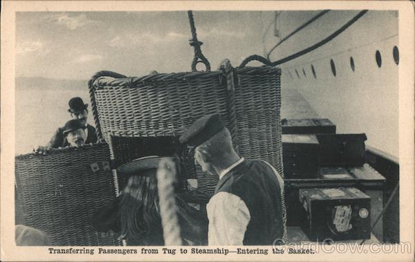 Transferring Passengers from Tug to steamship - Entering the Basket