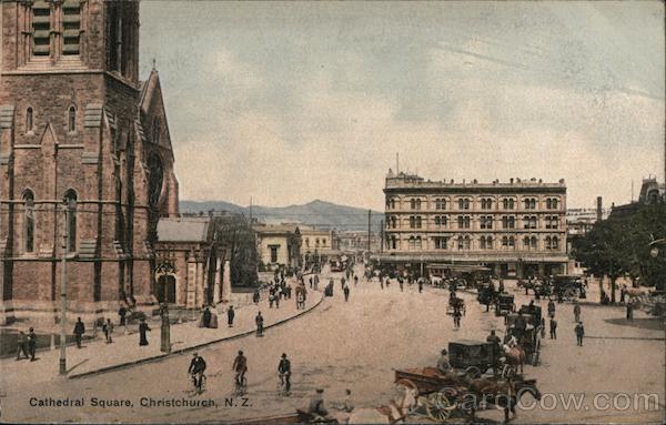Cathedral Square, With Bicycles And Carriages Christchurch New Zealand