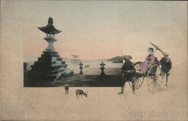 Japanese woman in carriage and shrine