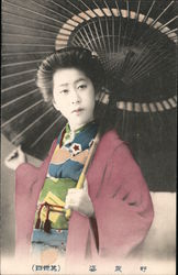Geisha with Umbrella Postcard