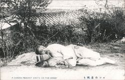 A Corean peasant siesta on the grass Postcard