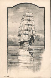Illustration of large rigged sailing ship Postcard