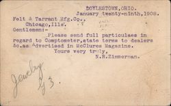 Felt & Tarrant Mfg. Co., Correspondence Card Postcard