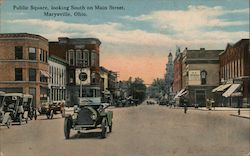 Public Square, Looking South on Main Street Marysville, OH Postcard Postcard Postcard