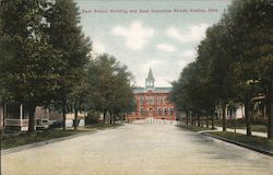 East School Building and East Columbus Street Postcard