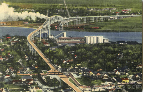 Aerial View Of Blue Water International Bridge Canada