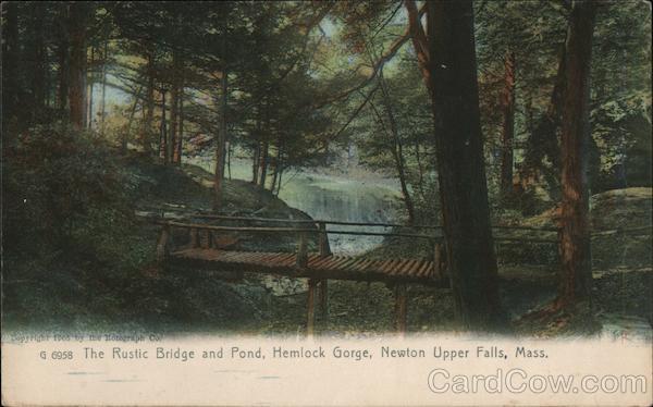 The Rustic Bridge and Pond, Hemlock Gorge Newton Upper Falls Massachusetts