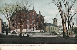 High School and Unitarian Church Postcard