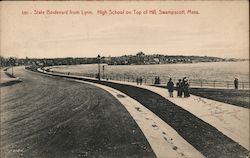 State Boulevard from Lynn - High School on Top of Hill Postcard