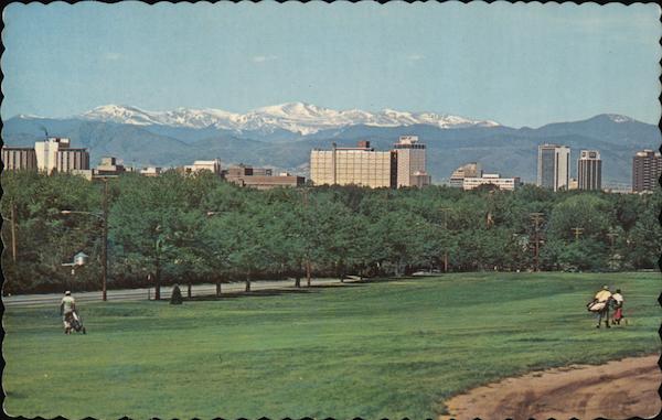 Vista of the Front Range of the Rockies and Skyscrapers of Denver from City Park Golf Course Colorado