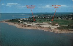Aerial View of Sunny Shores Restaurant & Beachcomber Motel Postcard