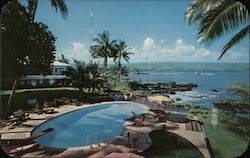 Naniloa Hotel Pool Terrace and Hilo Bay Postcard