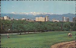 Vista of the Front Range of the Rockies and Skyscrapers of Denver from City Park Golf Course Colorado Postcard Postcard Postcard