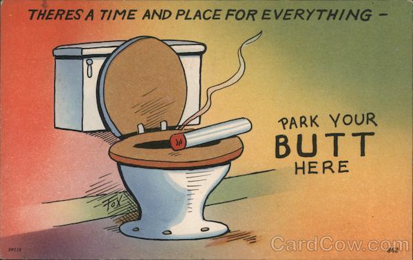 Lit Cigarette on a Toilet Seat Outhouses & Bathrooms