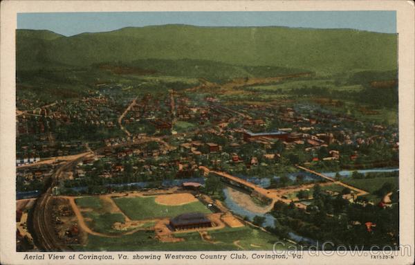 Aerial View of City, Showing Westvaco Country Club Covington Virginia