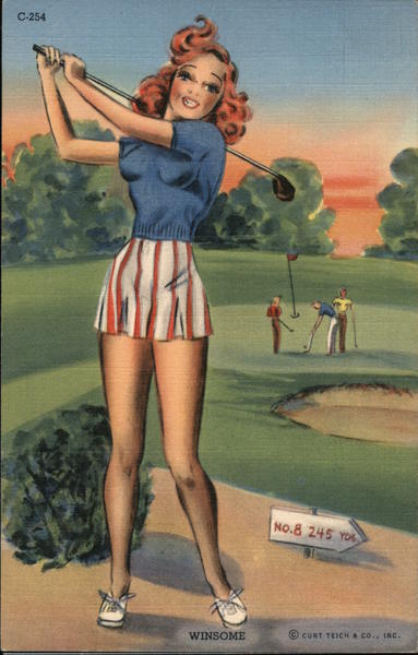 Winsome Redhead in a Blue Sweater, Golf Course Women