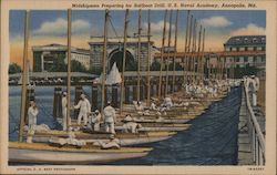 Midshipmen Preparing for Sailboat Drill - US Navy Academy Postcard