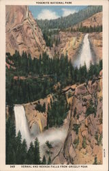 Vernal and Nevada Falls from Grizzly Peak Yosemite National Park, CA Postcard Postcard Postcard