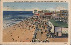 Bird's Eye View of Beach and Boardwalk from Convention Hall Postcard