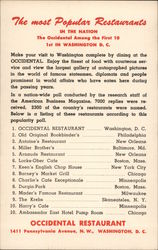 Occidental Restaurant, Washington, D.C., is Among the First 10 most Popular Restaurants in the Nation 