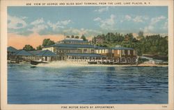 View of George and Bliss Boat Terminal from the Lake Lake Placid, NY Postcard Postcard Postcard