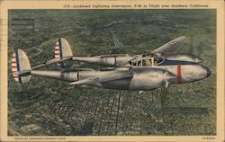 Lockheed P-38 in Flight over Southern California Postcard