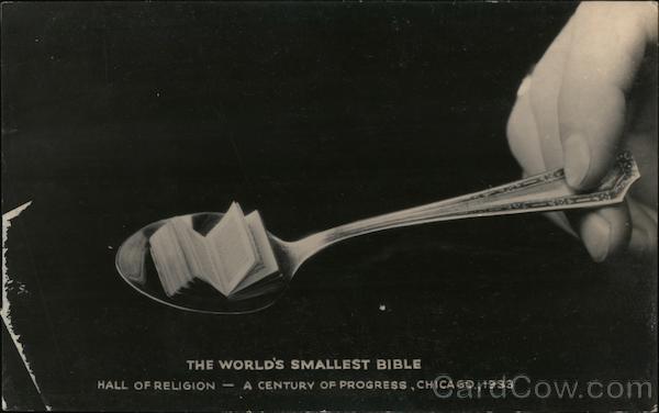 The World's Smallest Bible at A Century of Progress - Hall of Religion Chicago Illinois