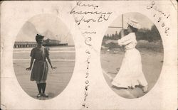 Two Women at the Beach, Tennis Long Beach, CA Postcard Postcard Postcard