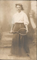 Woman with tennis racket Postcard