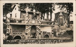 Peace Monument - Church - Flag - P Wegner Sparta, WI Postcard Postcard Postcard