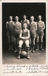 HHS Six Basketball Players Posing with Basketball Postcard