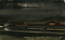 Moonlight View of O&W Depot Showing Catskill Mountains in Distance Postcard