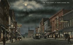 Main Street at Night Racine, WI Postcard Postcard Postcard