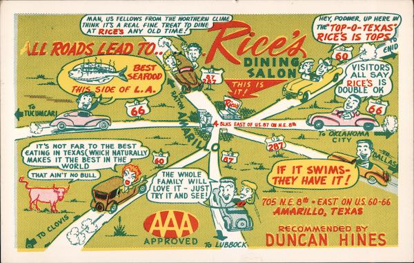 All Roads Lead to Rice's Dining Salon Amarillo Texas