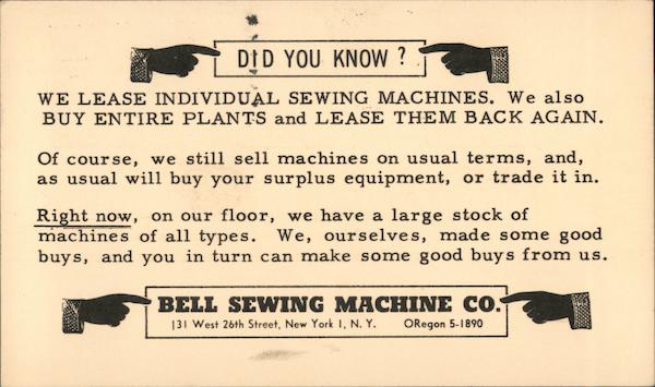 Bell Sewing Machine Company New York