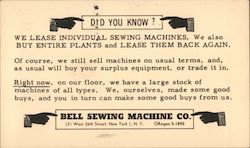 Bell Sewing Machine Company Postcard