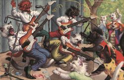 Cats Rock Out on Electric Guitars to an Audience of Screaming Cat Groupies Postcard